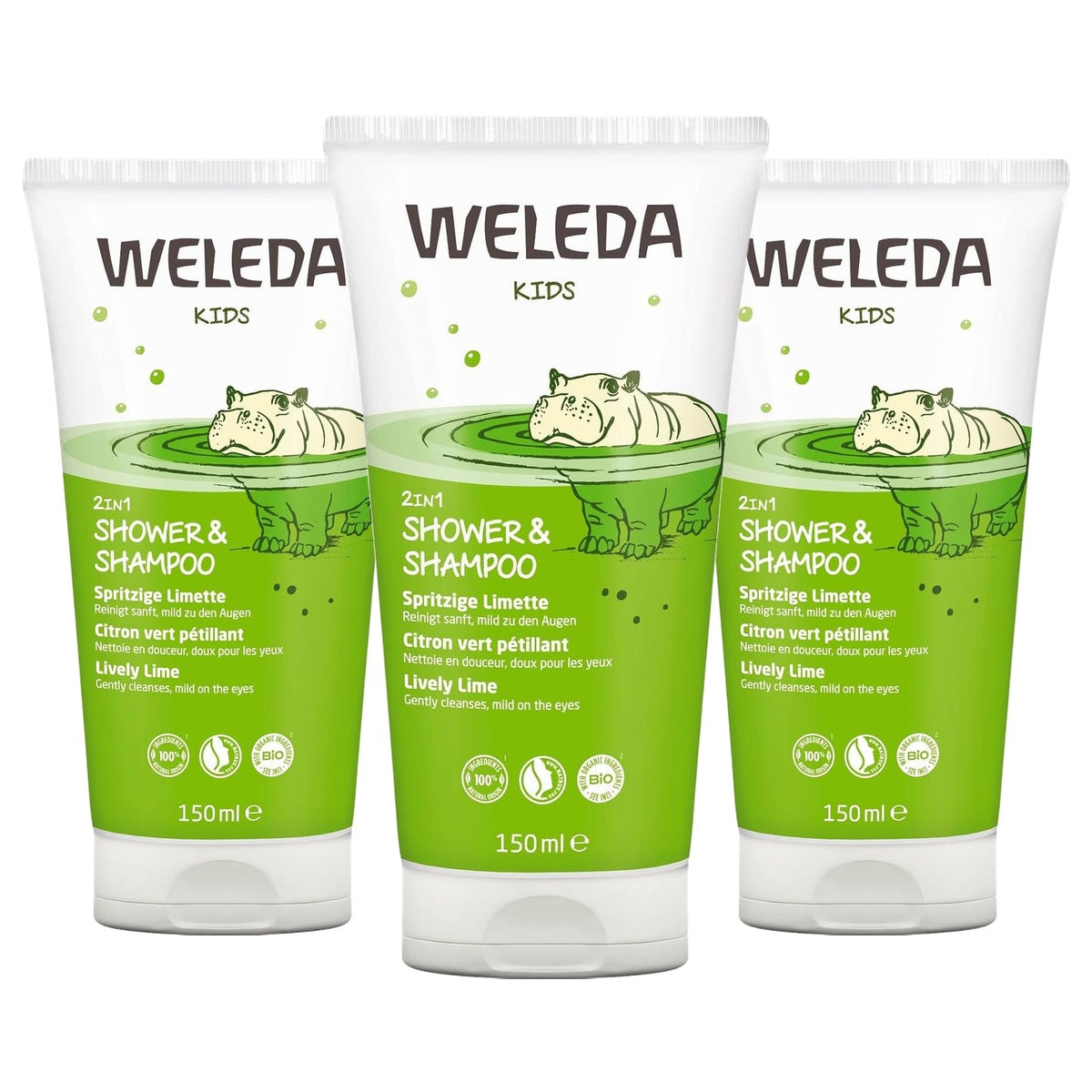 Weleda Kids 2-in-1 Shower & Shampoo Limoen 150 ml - 3-pack