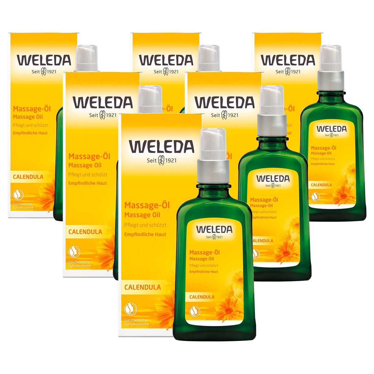 Weleda Calendula Massageolie 100 ml Vegan Gevoelige Huid - 6-pack