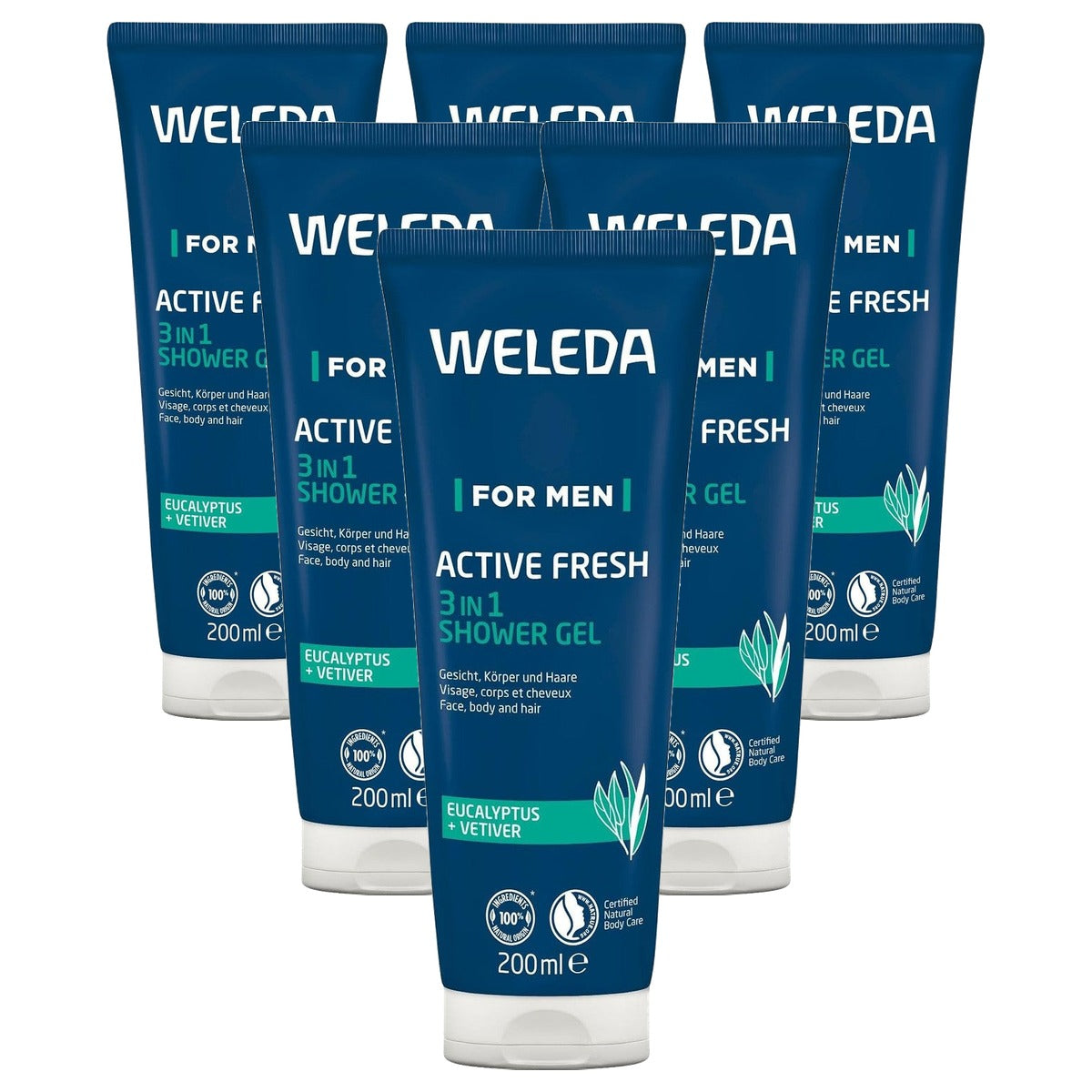 Weleda Douchegel voor Mannen Active Fresh 200 ml - 6-pack