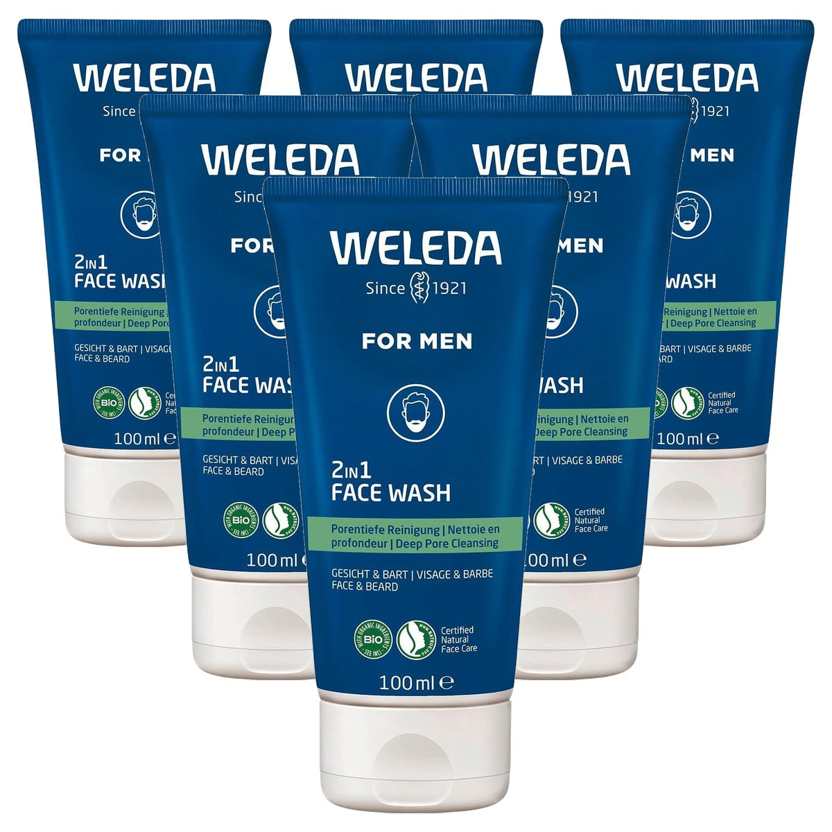 Weleda for Men 2-in-1 Wasgel voor Gezicht en Baard 100 ml - 6-pack