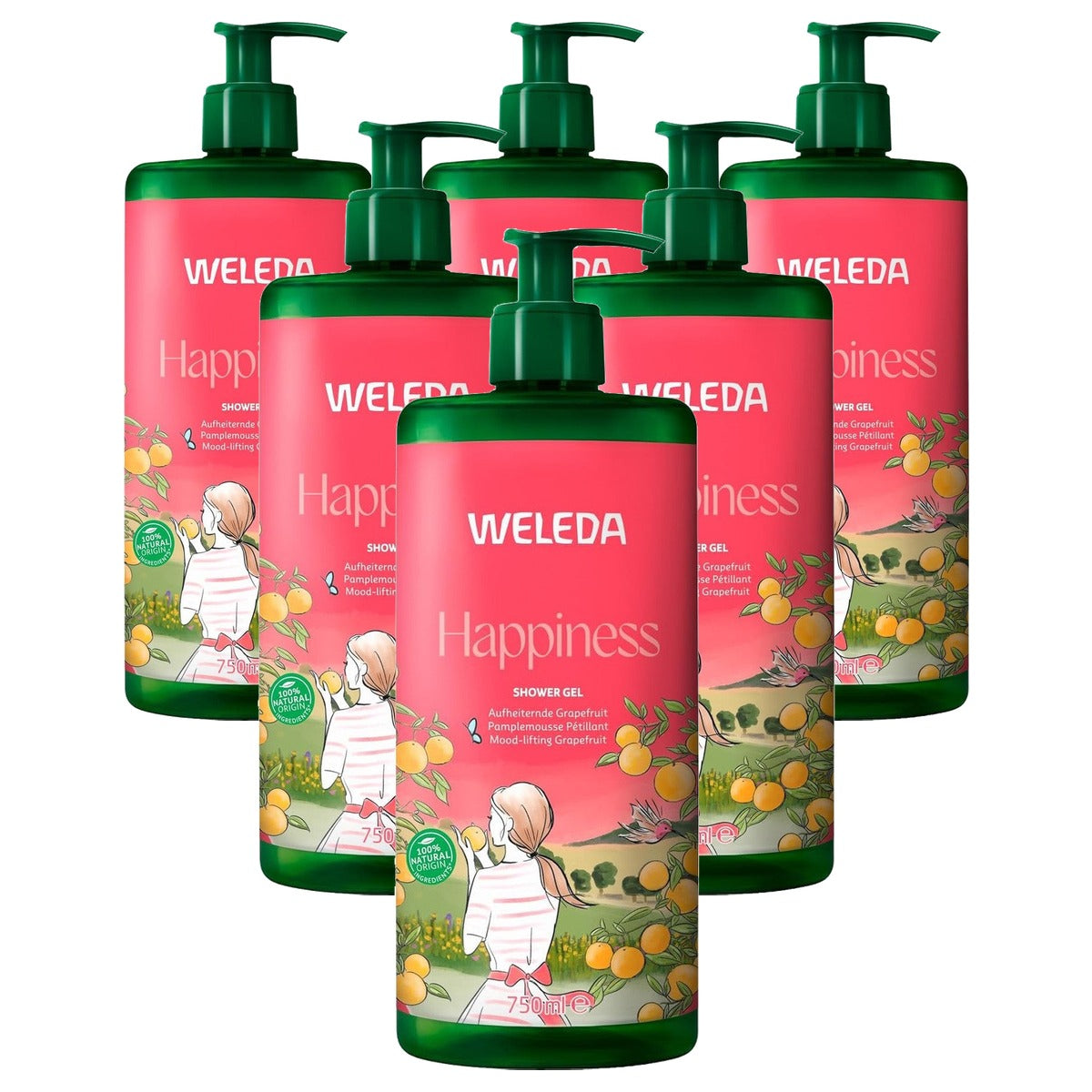 Weleda Bio Happiness XXL Douchegel Grapefruit Mandarijn Limoen 750 ml - 6-pack