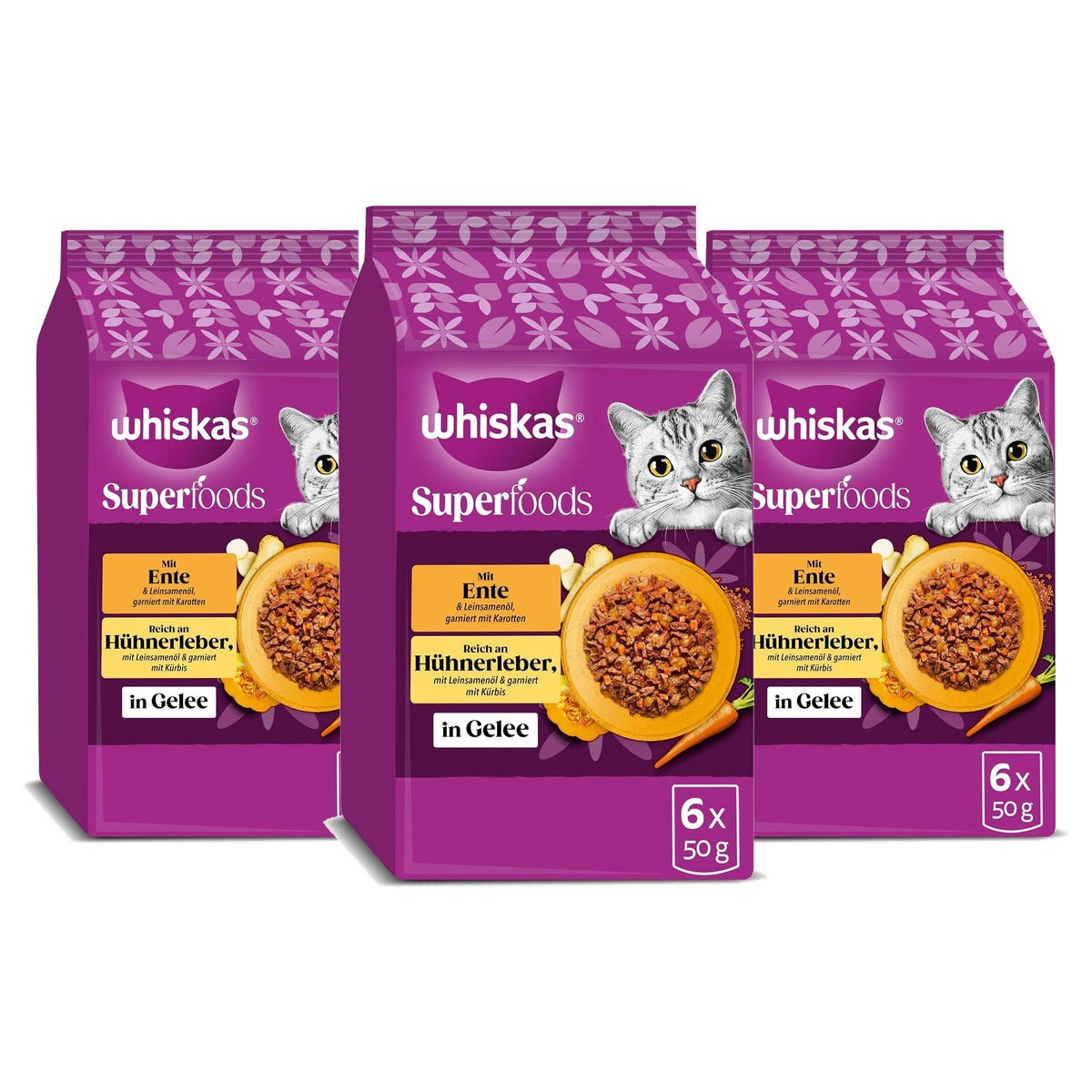 Whiskas 1+ Superfoods natvoer kattenvoer gevogelte 6 x 6 x 50 g - 3-pack