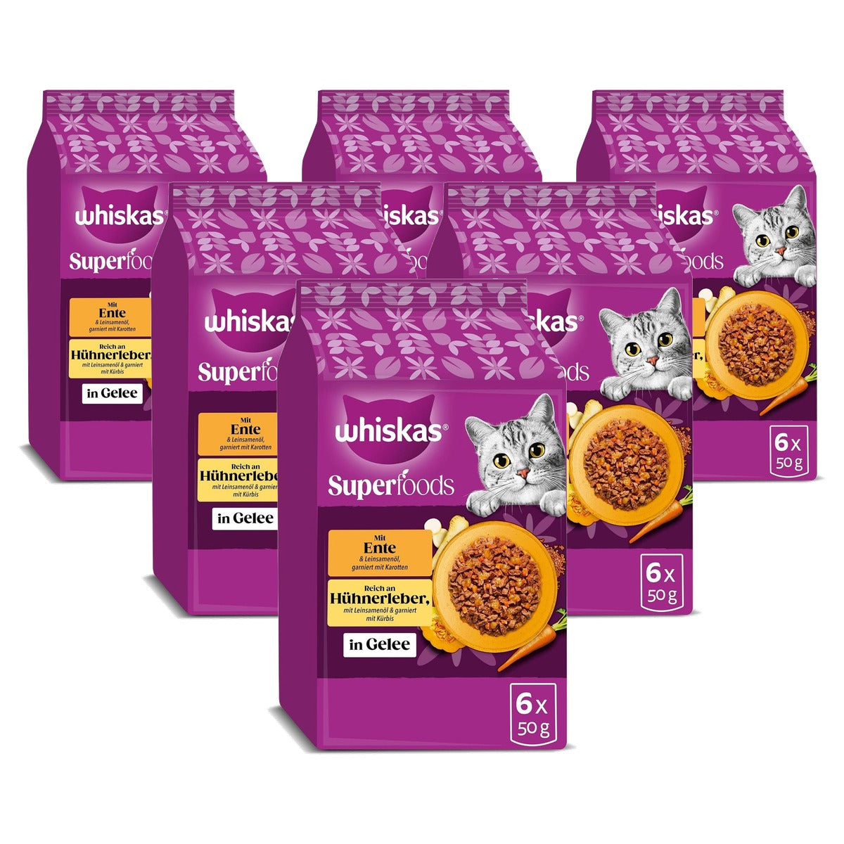 Whiskas 1+ Superfoods natvoer kattenvoer gevogelte 6 x 6 x 50 g - 6-pack