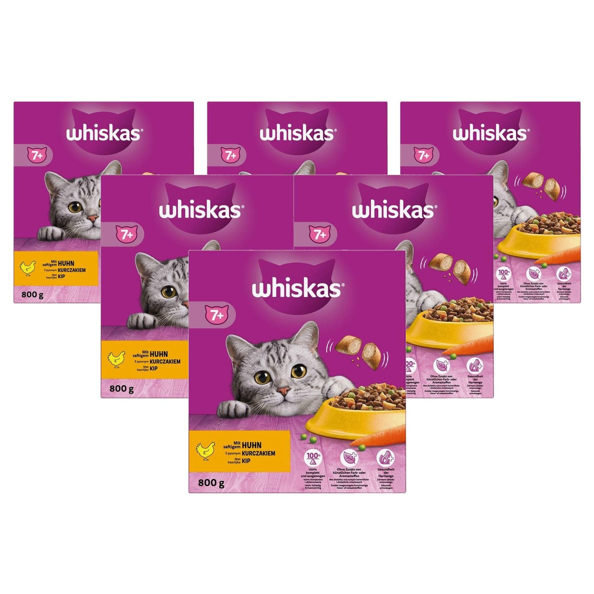 Whiskas Doos droog 7+ droogvoer kat kip 800 g - 6-pack