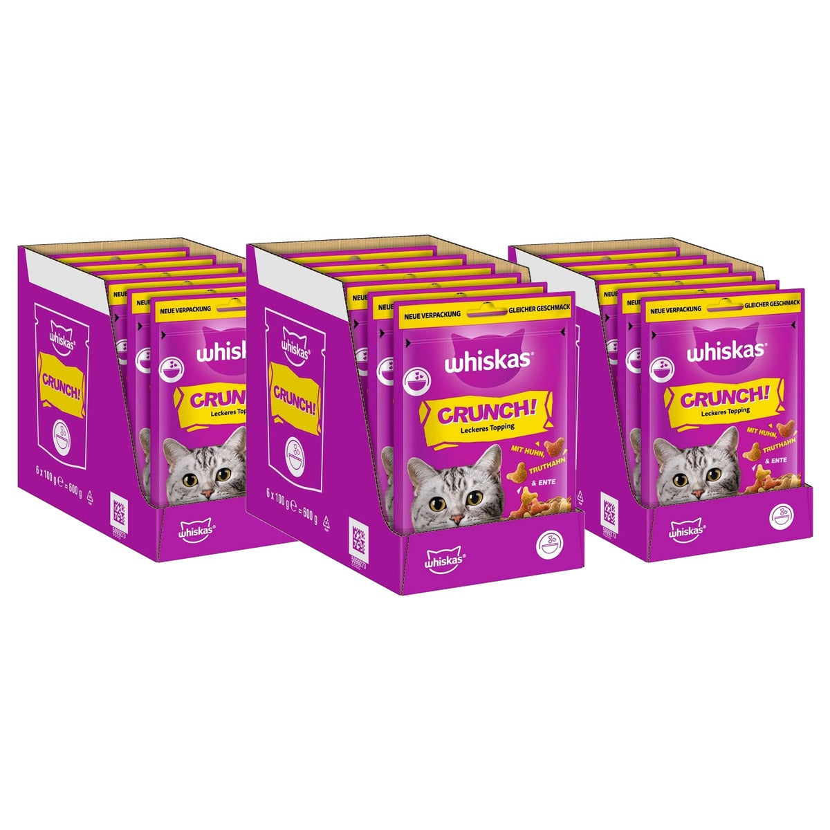 Whiskas Crunch kattensnack kip kalkoen en eend 6 x 100 g - 3-pack