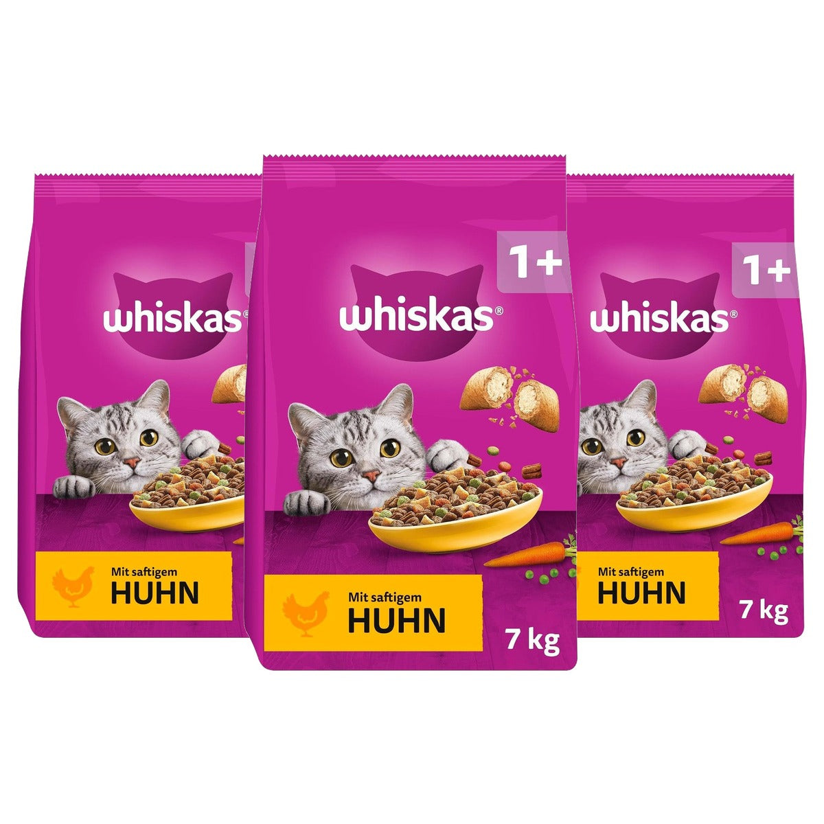 Whiskas 1+ droogvoer kat kip 7 kg - 3-pack