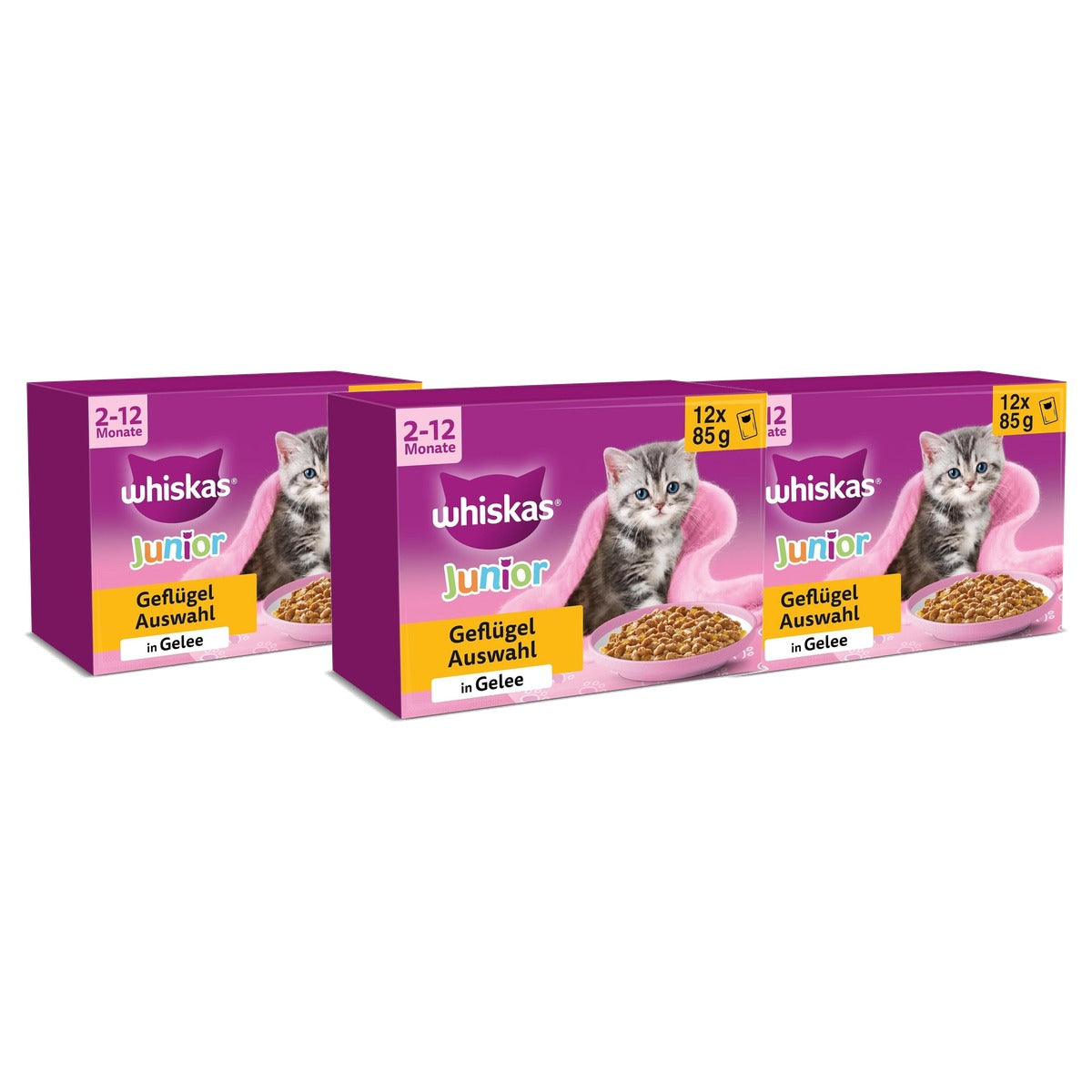 Whiskas Junior natvoer kattenvoer pluimvee selectie in gelei 12 x 85 g - 3-pack