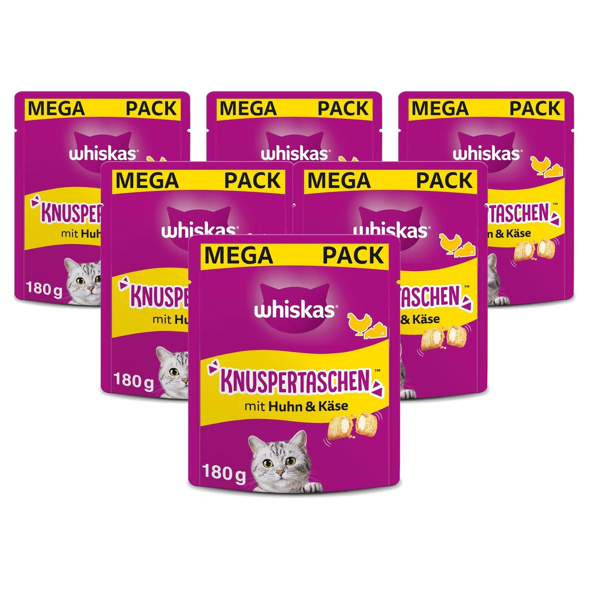 Whiskas Knusperbags kattensnack kip en kaas 4 x 180 g - 6-pack