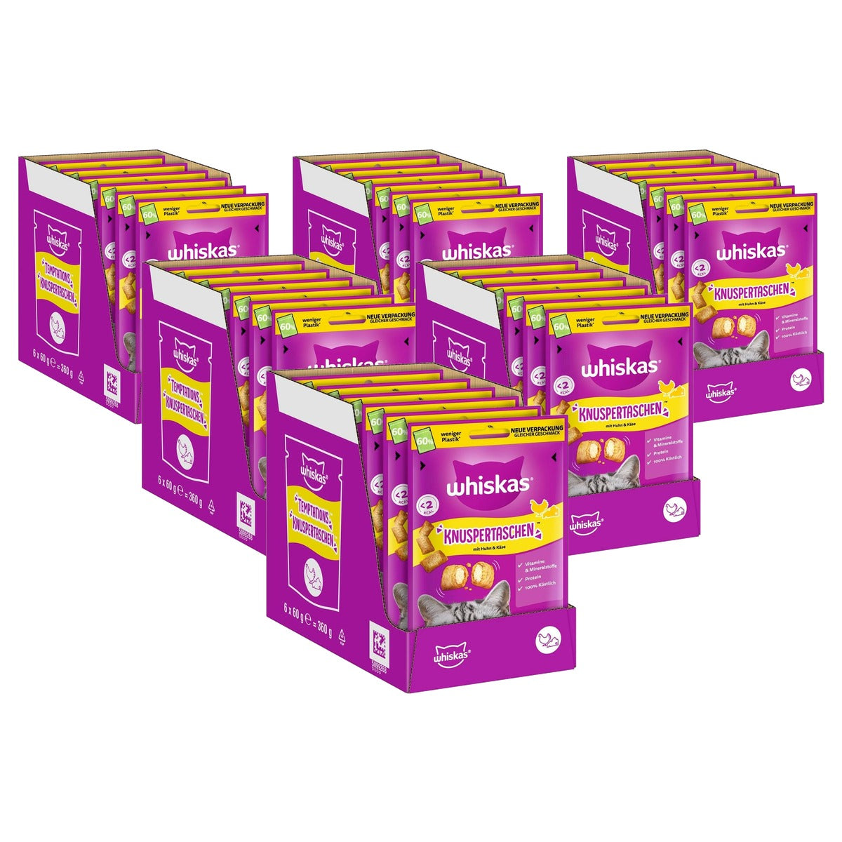 Whiskas Knusperbags kattensnack kip en kaas 6 x 60 g - 6-pack