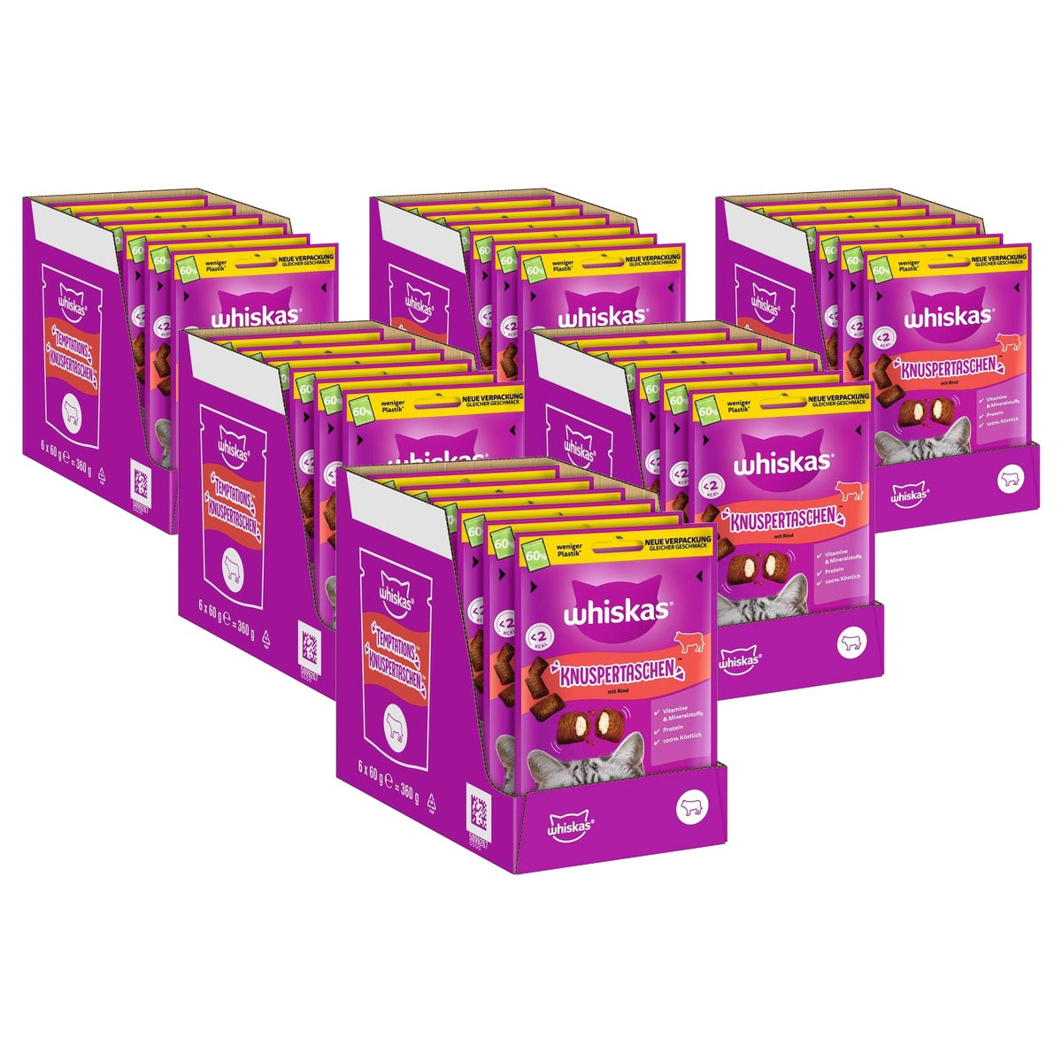 Whiskas Knusperbags kattensnack rundvlees 6 x 60 g - 6-pack