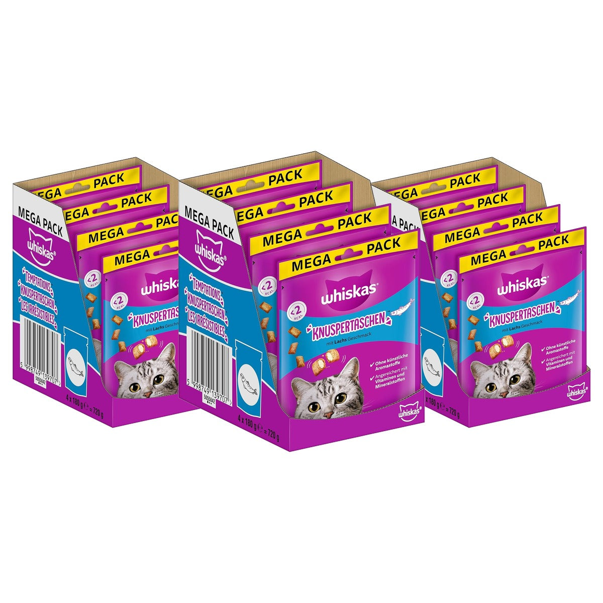 Whiskas Knusperbags kattensnack zalmsmaak 4 x 180 g - 3-pack