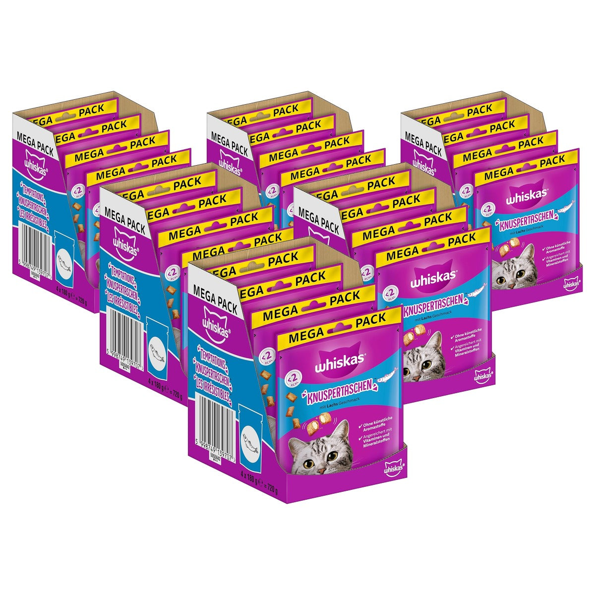 Whiskas Knusperbags kattensnack zalmsmaak 4 x 180 g - 6-pack