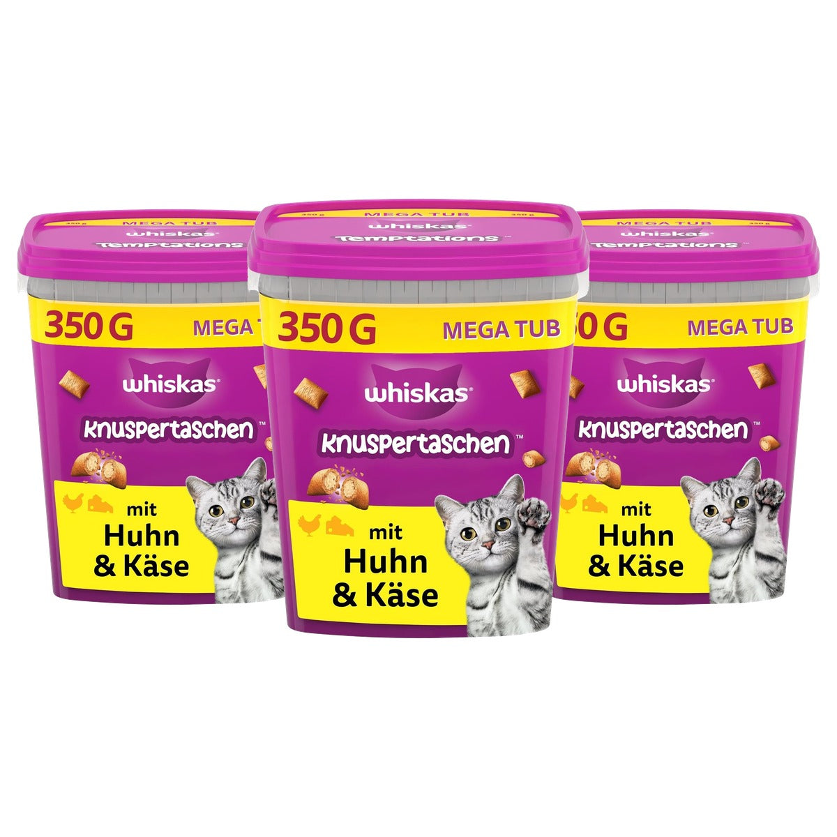 Whiskas Knuspertaschen kattensnack kip en kaas 2 x 350 g - 3-pack
