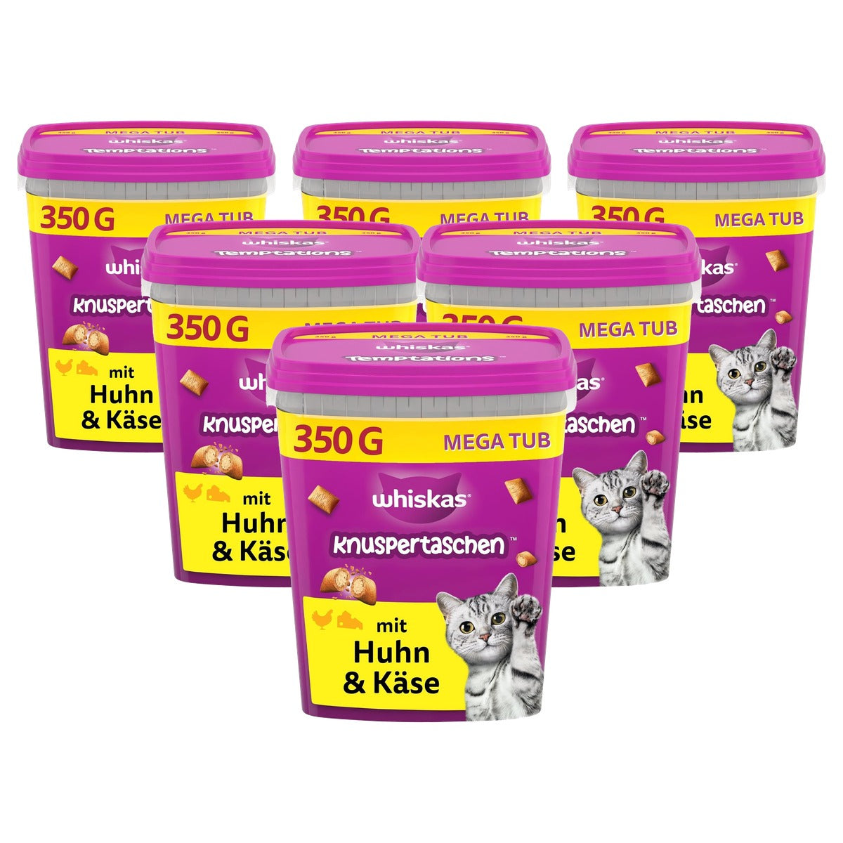 Whiskas Knuspertaschen kattensnack kip en kaas 2 x 350 g - 6-pack
