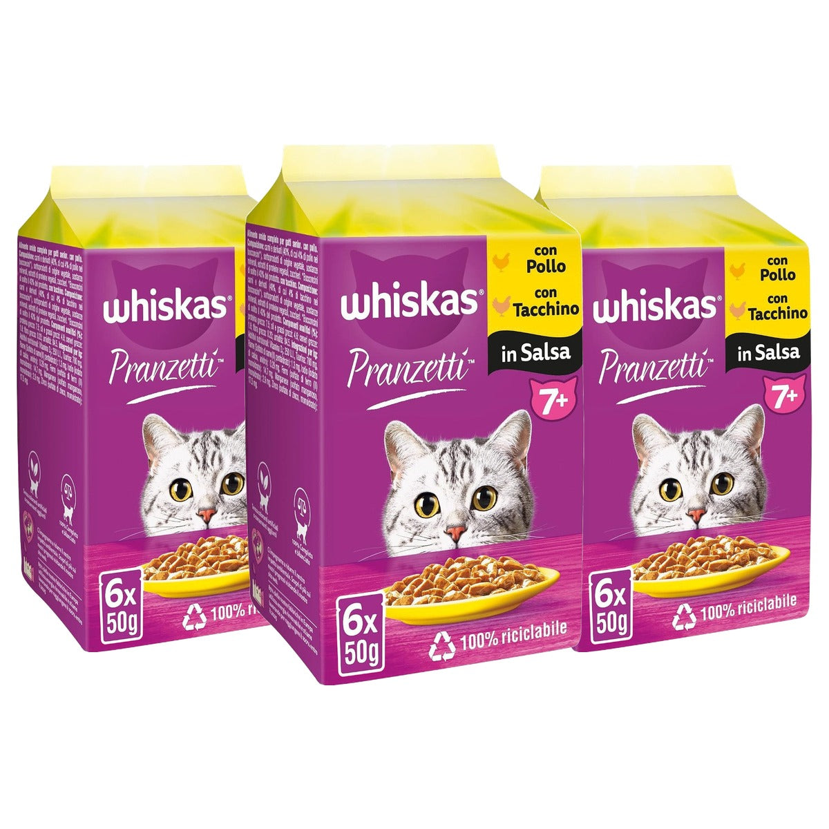 Whiskas Lunch natvoer kattenvoer vlees wit senior 72 x 50 g - 3-pack