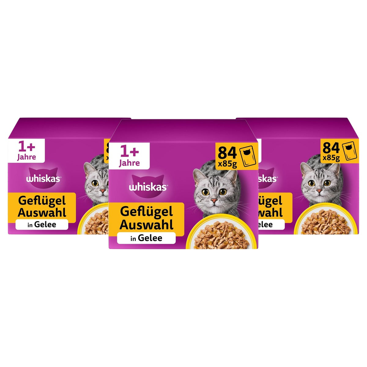 Whiskas natvoer kattenvoer in gelei, gevogelte selectie 84 x 85 g - 3-pack