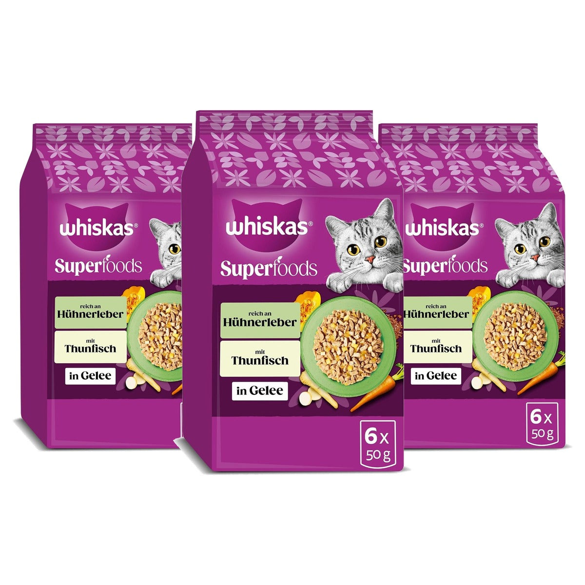 Whiskas 1+ Superfoods Fine Variety natvoer kattenvoer in gelei 36 x 50 g - 3-pack