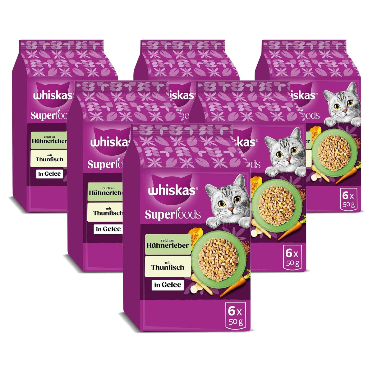 Whiskas 1+ Superfoods Fine Variety natvoer kattenvoer in gelei 36 x 50 g - 6-pack