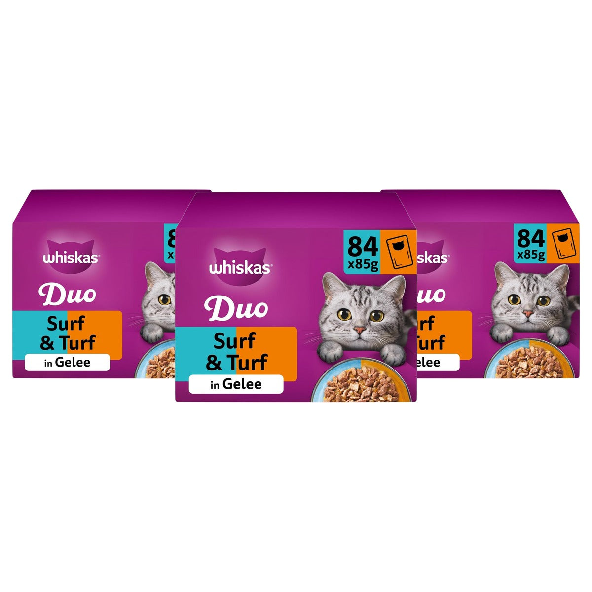 Whiskas Adult 1+ natvoer kattenvoer Tasty Duo Surf & Turf 84 x 85 g - 3-pack
